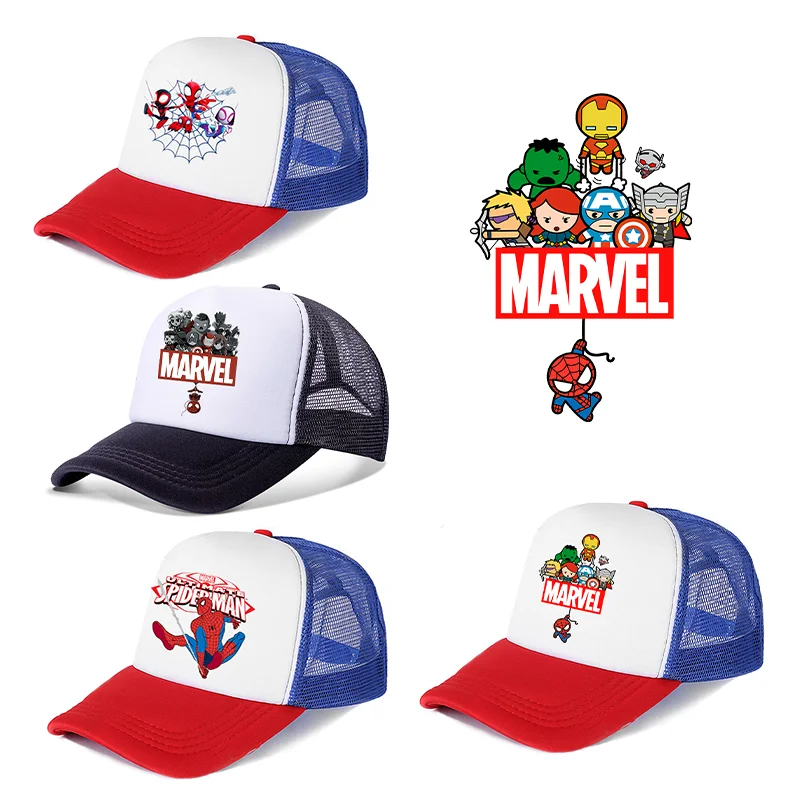 Disney Marvel Spiderman Summer Baseball Cap Anime Cartoon Printed Adjustable Net Mesh Hats Fashion Boys Girl Childern Adult Gift