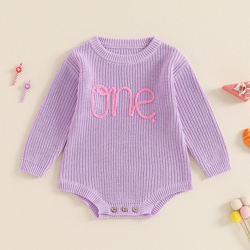 Baby Girl Boy First Birthday Outfit Embroidery Sweater Pullover Oversized Knit 1st Birthday Winter Cute Clothes