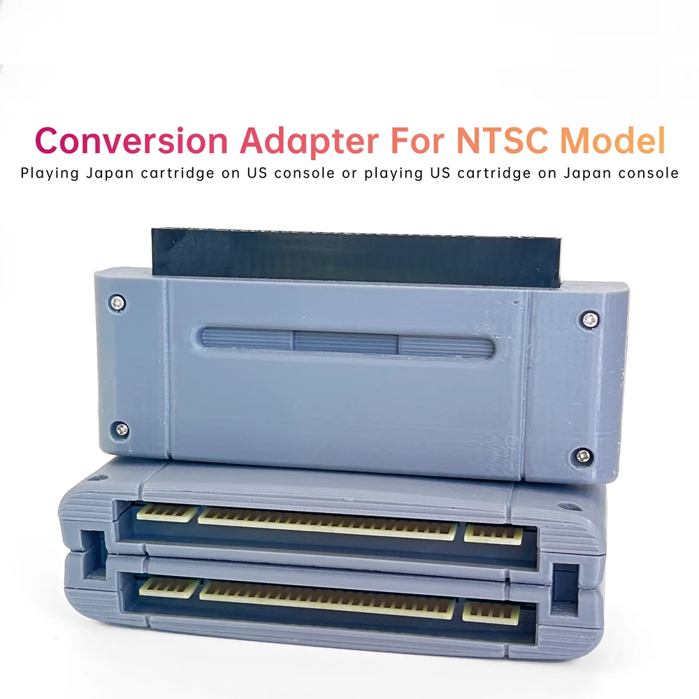 

Двухсторонний переходник для видеоконсолей SNES/SFC NTSC, поддерживает слоты для картриджей и флеш-карт, с позолоченными контактами.