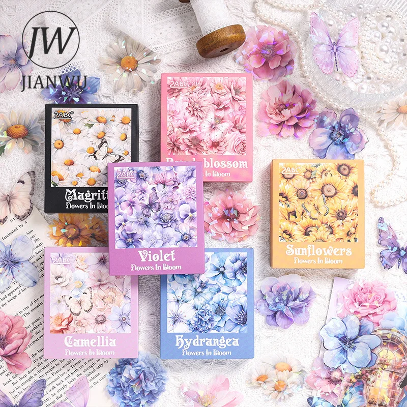 JIANWU 60 Sheets Flourishing Flowers Series Vintage Landscaping Material Collage PET Sticker Creative DIY Journal Stationery