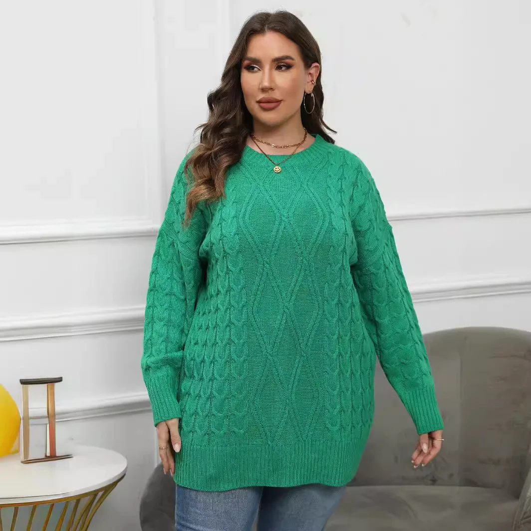 Plus Size damski sweter z dzianiny O Neck czarny zielony czerwony ponadgabarytowa odzież zimowa dla kobiet prosta luźna moda jesień