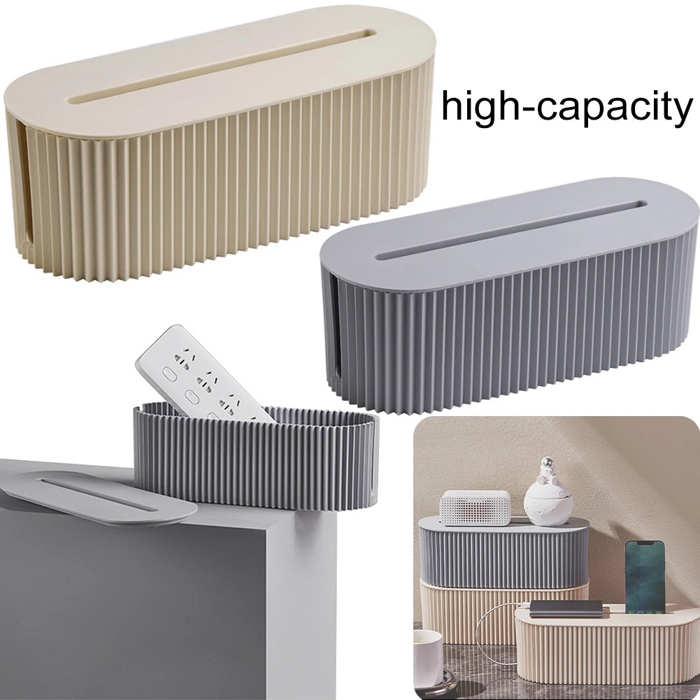 صندوق مرتب للكابل، منظم سلك سطح المكتب، صندوق منظم الكابلات ذو سعة كبيرة مع غطاء منظم شريط الطاقة لإخفاء الكابلات الفوضوية