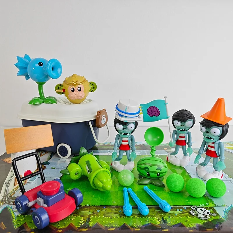 New Plants Vs. Zombies 2 Luminous Toys Neon Buckethead Zombie Rock Roadblock Zombies Small Cart Children'S Shooting Toy Set Gift