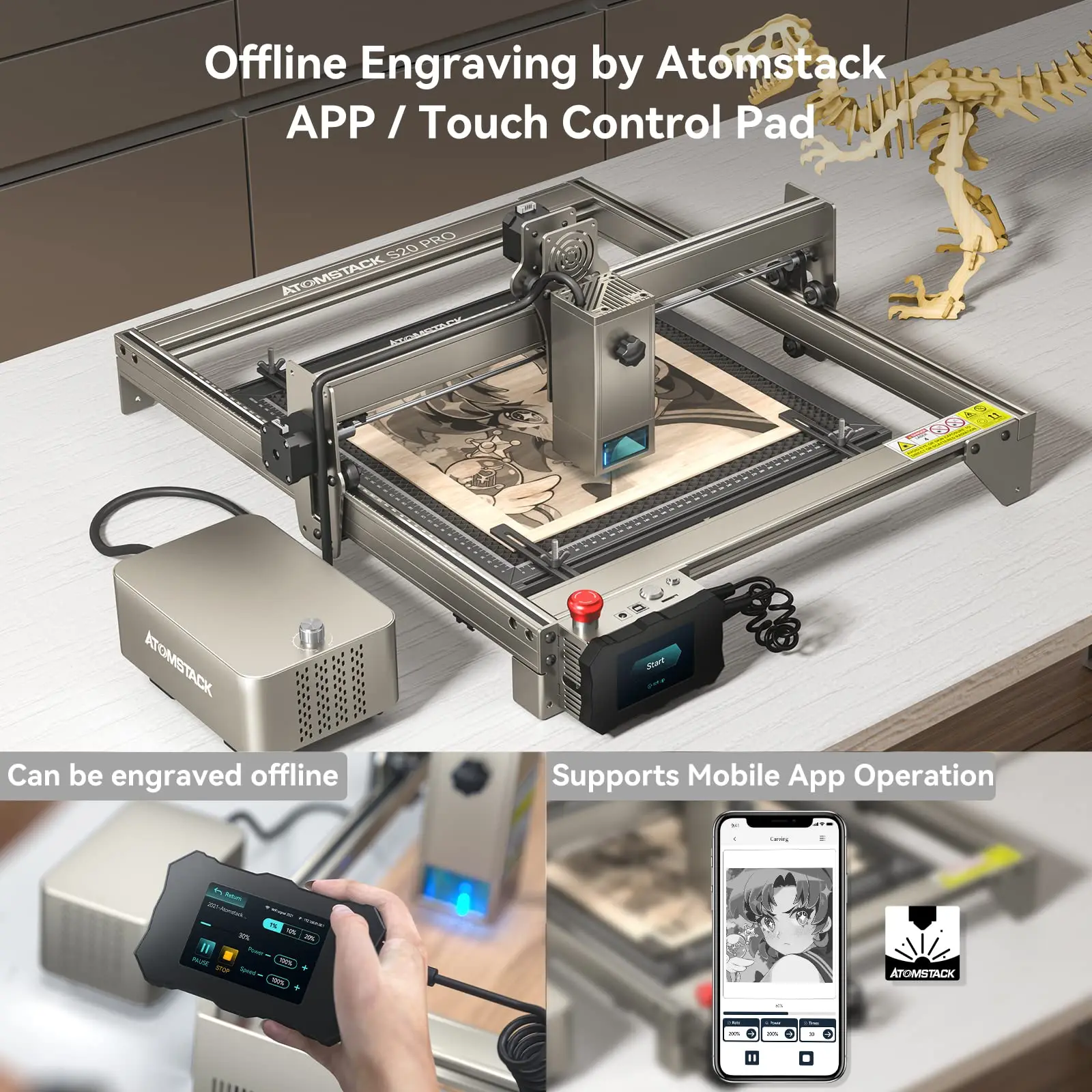 Atomstack X20 A20 S20 Pro 130W Laser Engraver 20W CNC Laser and Cutting Machine Built-in Air Assist System 400*400mm Work Area