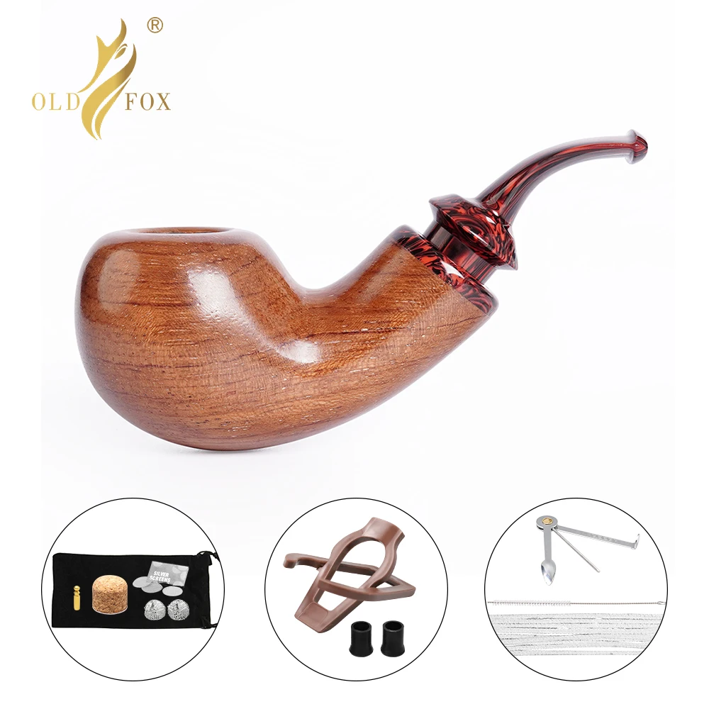 

Old Fox Freestyle Rosewood Tobacco Pipe Set Accessories 9MM Filter Solid Wood Dry Pipe Smoking Craft With 10 Tools Kits Gift