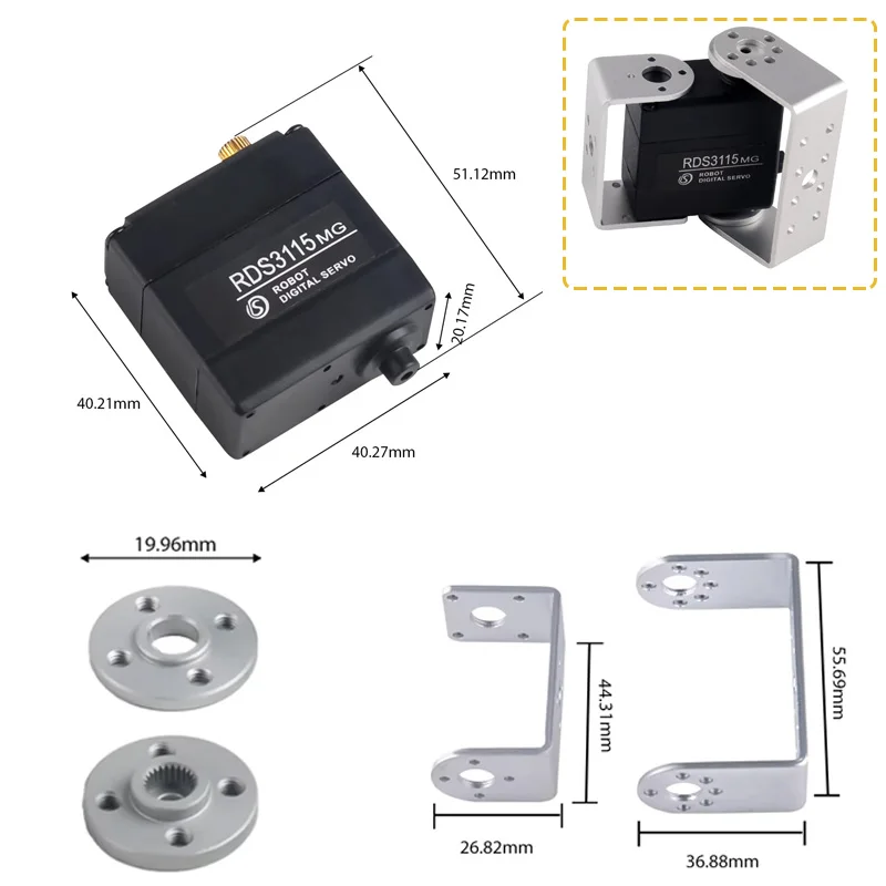 

4PCS 17KG Two-axis RDS3115 MG Digital Servo Motor 180°/270° Metal Gears With Bracket Servos DIY Parts for RC Robot/Robotic Arm