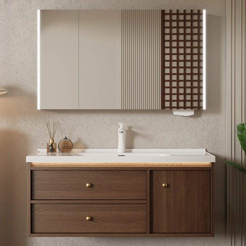 

walnut antique bathroom cabinet ceramic integrated basin toilet smart mirror cabinet vintage muebles para el baño home furniture