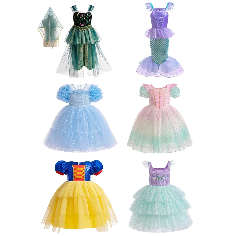 

Girls Princess Dress Elegant Holiday Party Dress with Tulle Covered Skirt Birthdays Parties Children Festival Party Clothes