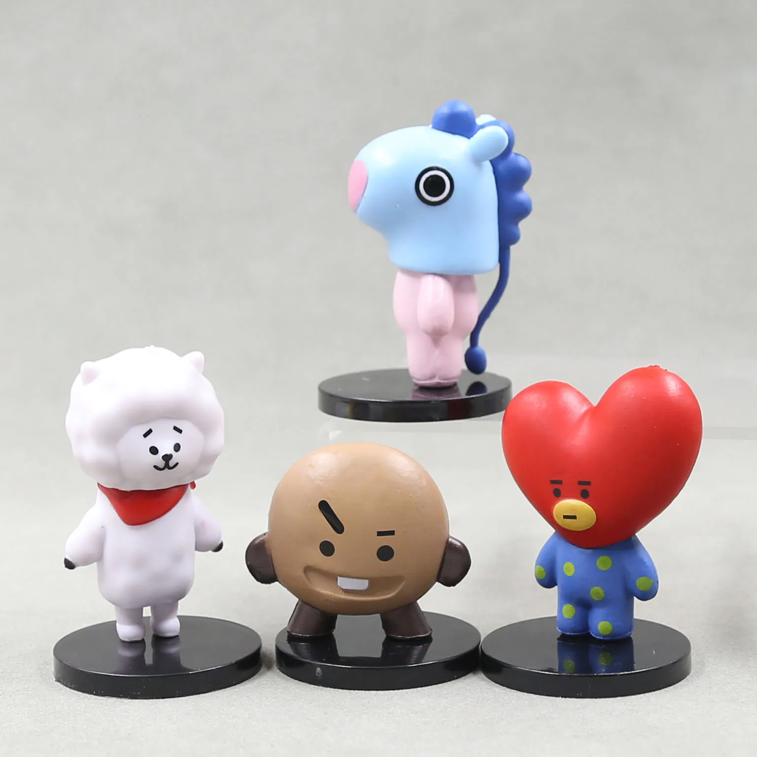 7 unids/set lindo dibujo animado Bt21 Mini muñeca Kawaii Tata Rj accesorios de coche adornos decorativos de escritorio colección Brinquedos regalo para niños