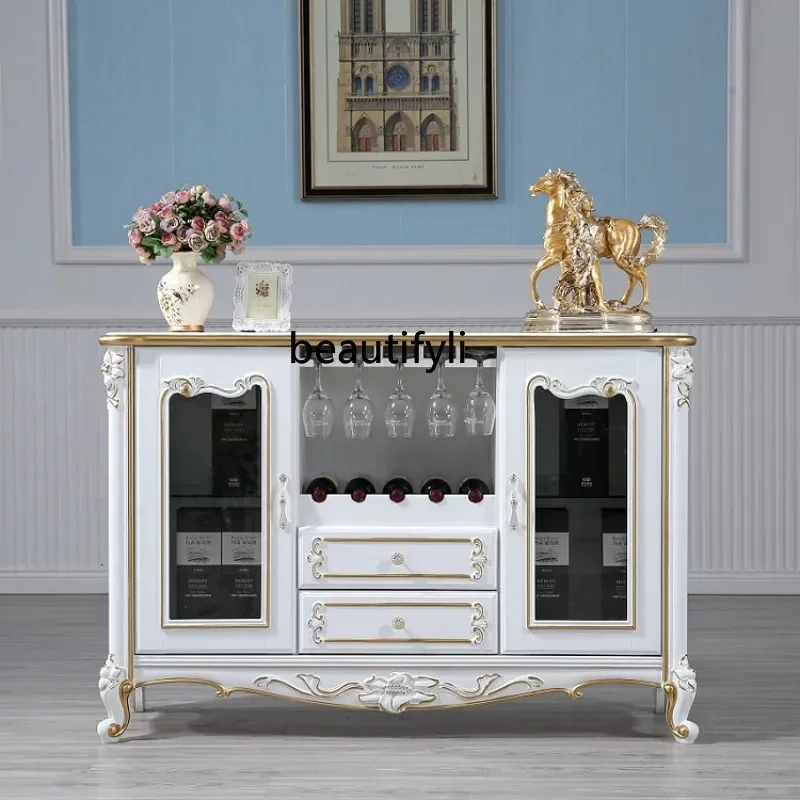 C85 American Glass Wine Cabinet Living Room Locker Sideboard Cabinet Mediterranean Storage Side Cabinet European Solid Wood