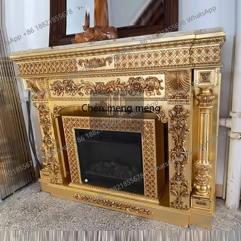 French solid wood mantel European living room mantel simulation fire fireplace carving electric fireplace
