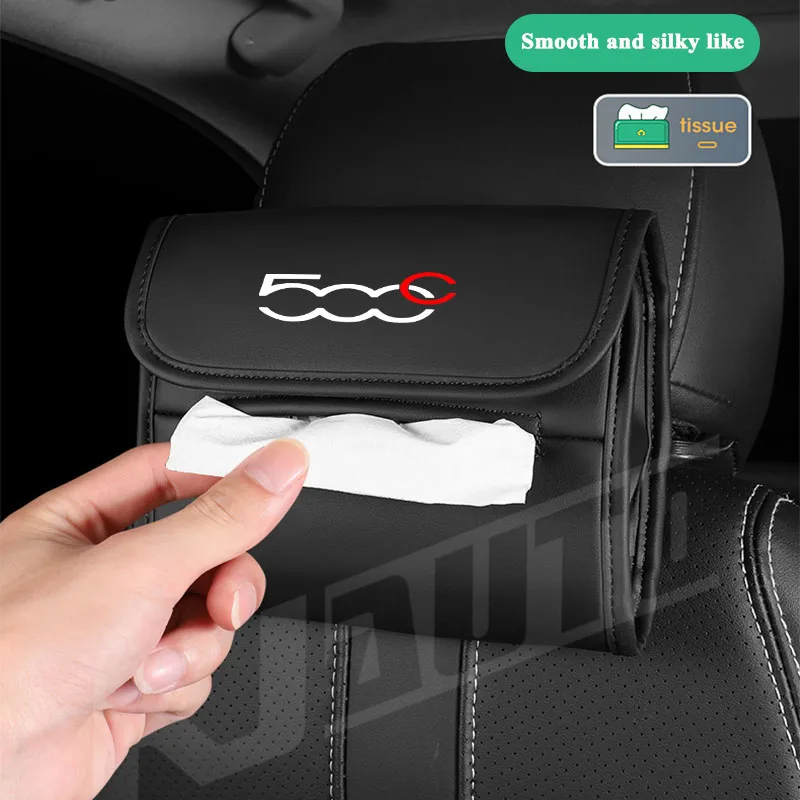 

1Pcs Car Tissue Holder Backrest Hanging Car Towel Paper Storage Bag Leather Soft Durable Car Tissue Box For Fiat 500C