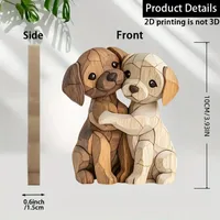 Wooden Kitten Dog Couple Sculpture 2D Flat Cat Rabbit Gift Light Dark Wood Grain Desktop Entrance Home Decor Decorative Figurine 6