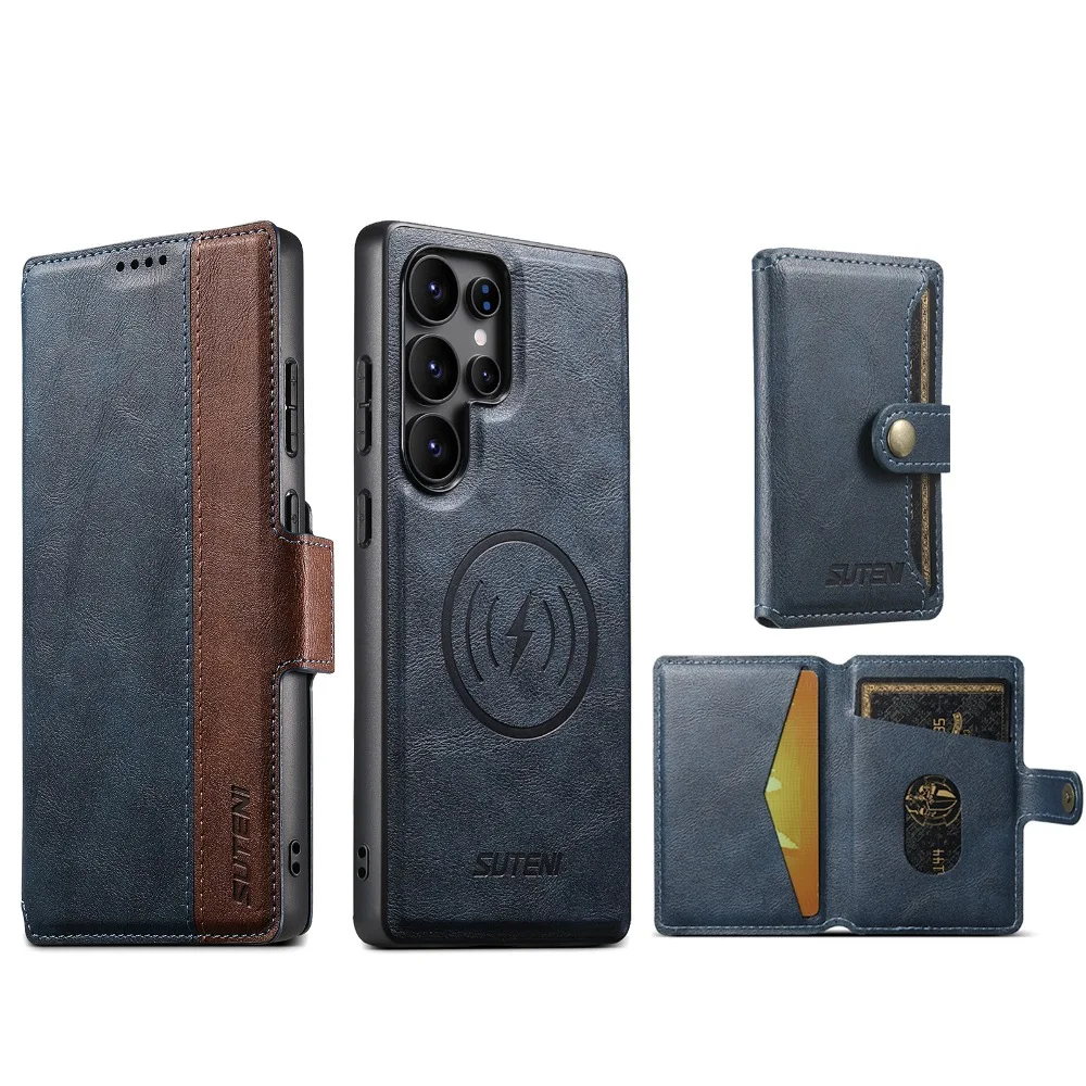 

Side Magnetic Flip Phone Cover for Samsung Galaxy S22 S23 S24 S25 Ultra with Detachable Wallet Card Case Slots