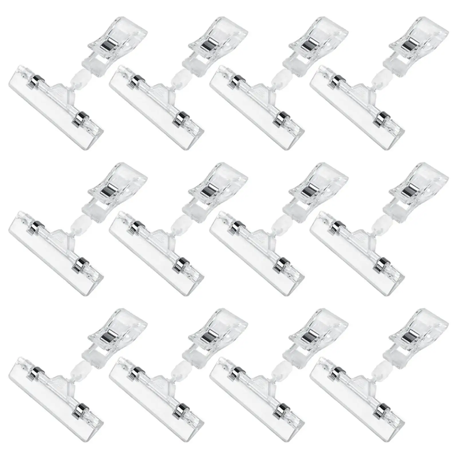 12Pcs Merchandise Sign Clips Rotating Clip on Tag Holder Stand Price Clips for Hangrails or Tubes Baskets Business Shops Cards