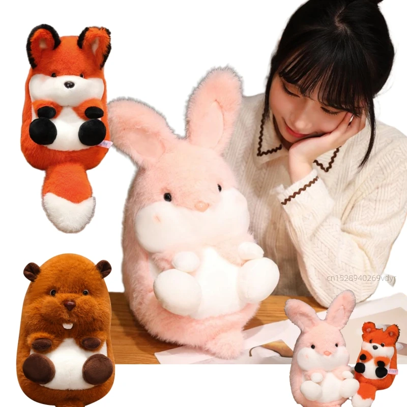 Poupées en peluche de lapin potelé de simulation, marmotte, renard, animaux, jouets super doux, poupées de dessin animé, décor doux pour filles et garçons, cadeau d'anniversaire