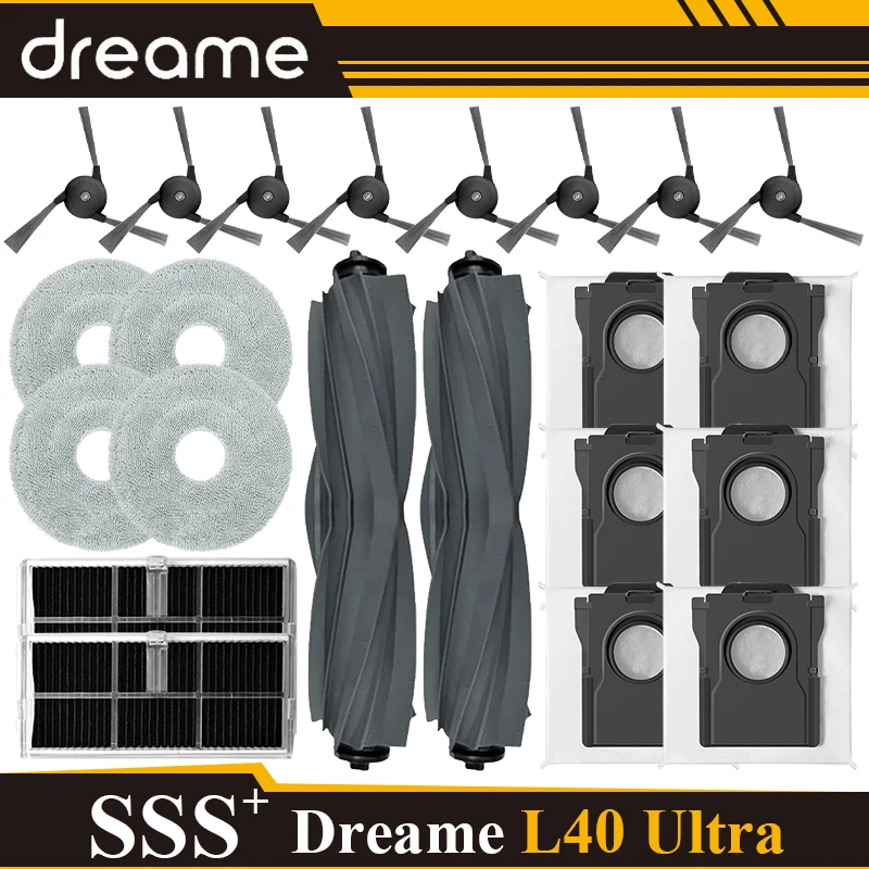 Dreame L40 Ultra Vacuum Replacement Parts Main Roller Side Brush Hepa Filter Mop Cloth Pad Dust Bag Accessories