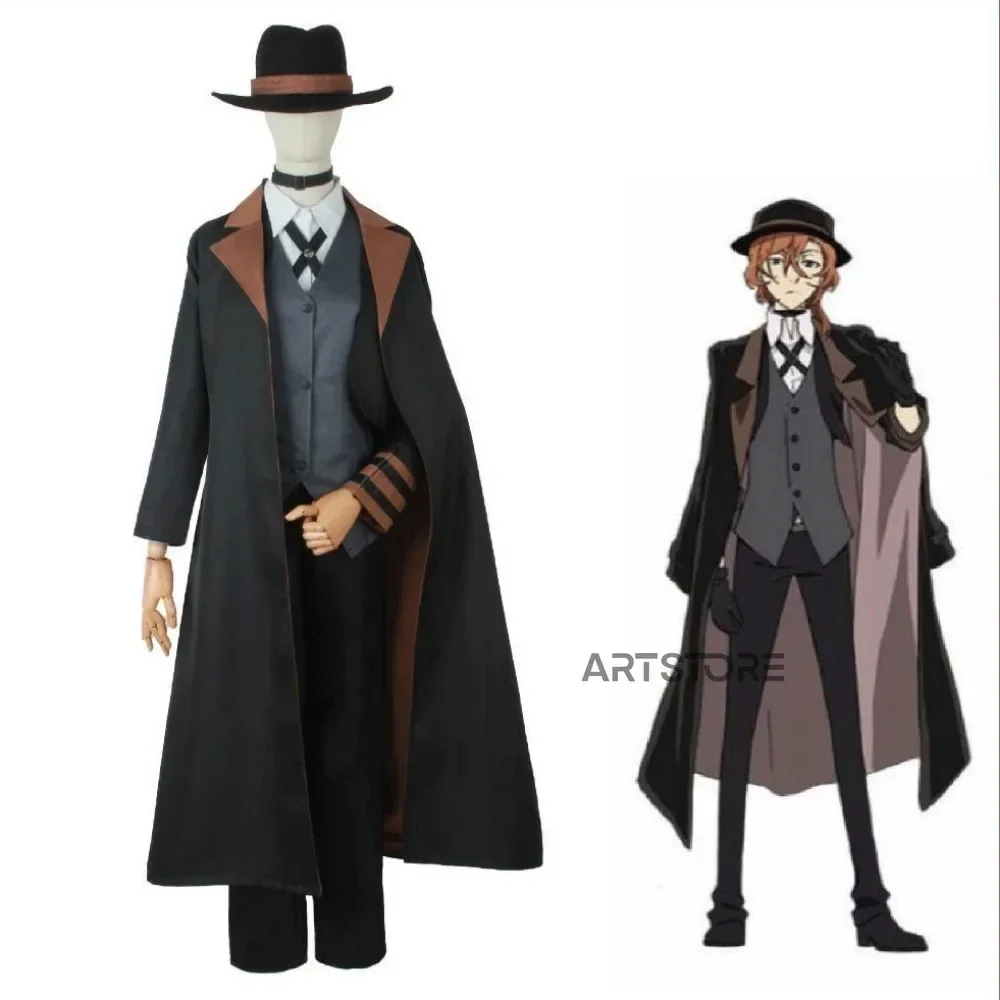 Bungou stray Dogs nakahara chuuya หมวกวิกชุดคอสเพลย์ผู้หญิงเสื้อโค้ทรองเท้าชุด BSD chuya nakahara ชุดปาร์ตี้ฮาโลวีน