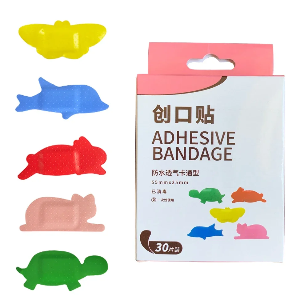 30PCS Cute Pattern Medical Patch Cartoon Wound Bandages Medical Plaster Adhesiv Breathable Sticker Hemostasis Emergency Kit