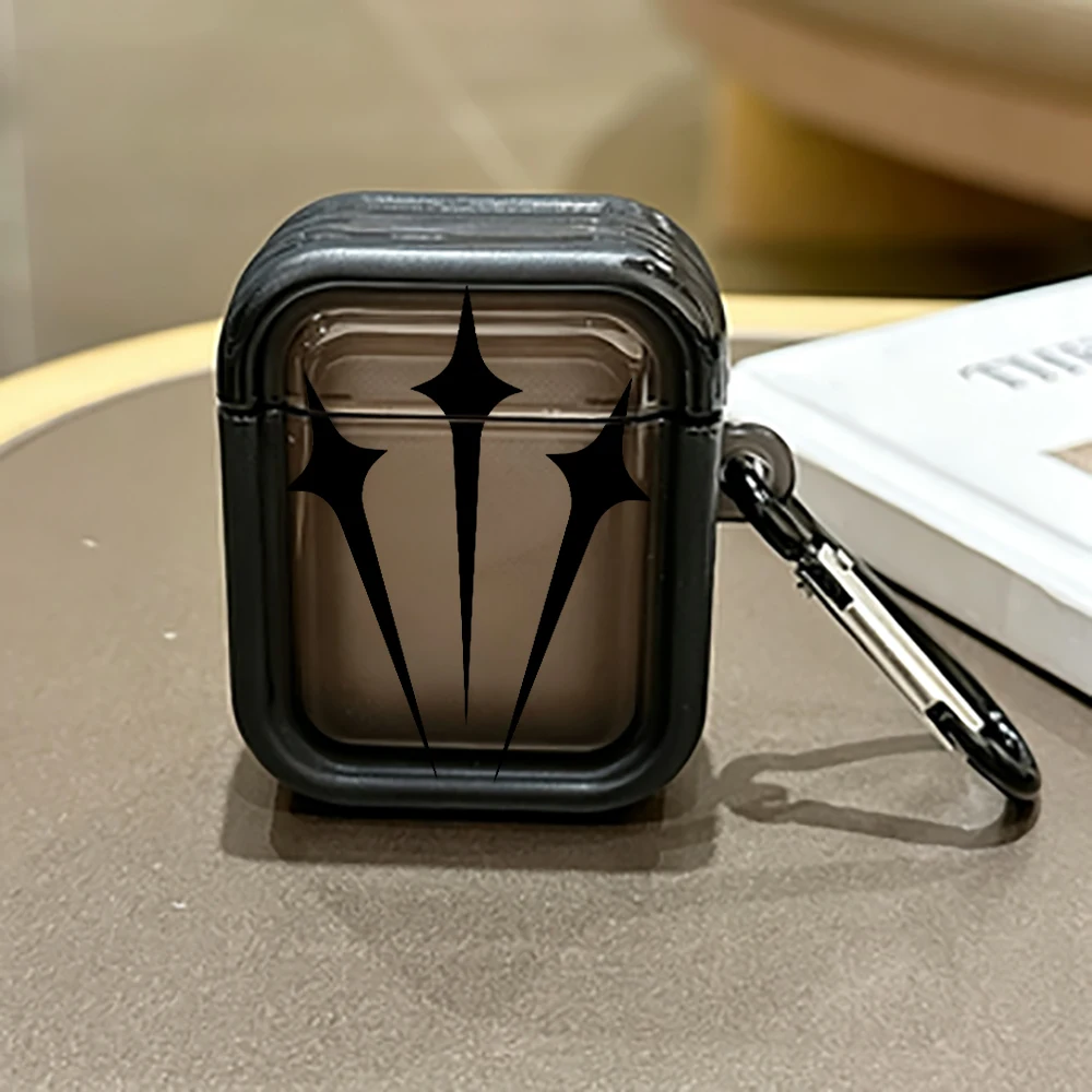 Minimalist Black Star Earphone Case for AirPods Pro 3/Pro 2/Pro Earbuds Case For AirPods 4/3/2/1 Shockproof Cover With Carabiner