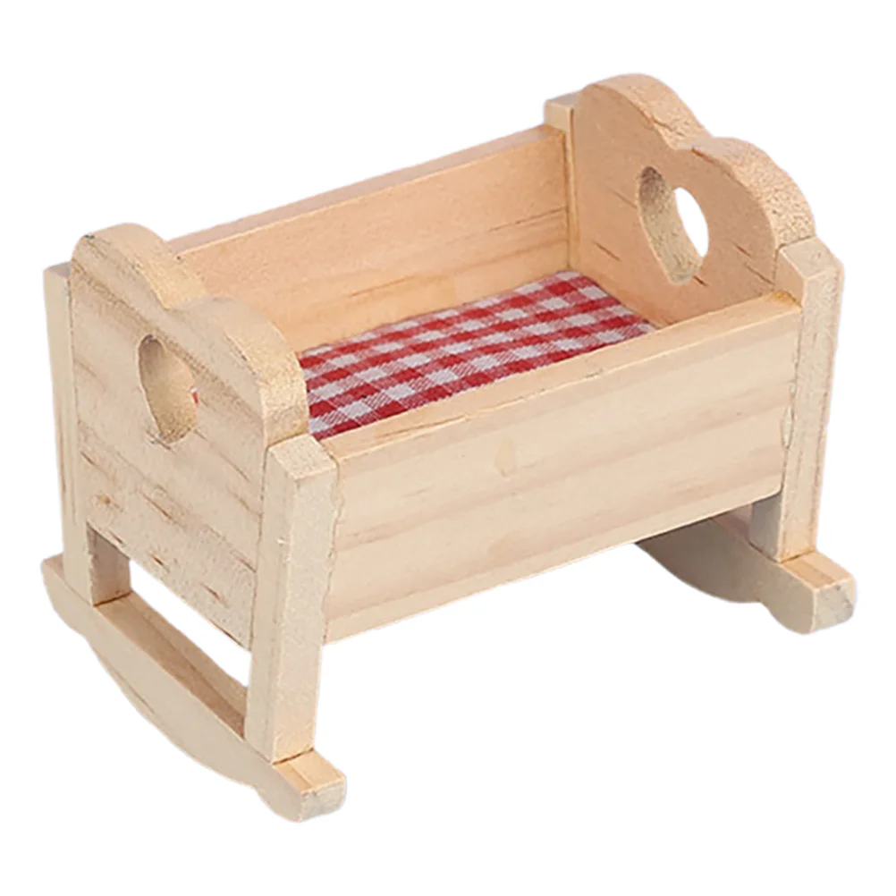 Wooden Baby Cradle Miniature Dollhouse Furniture Realistic Mini Crib Model For Dollhouse Decoration And Kids Pretend Play T