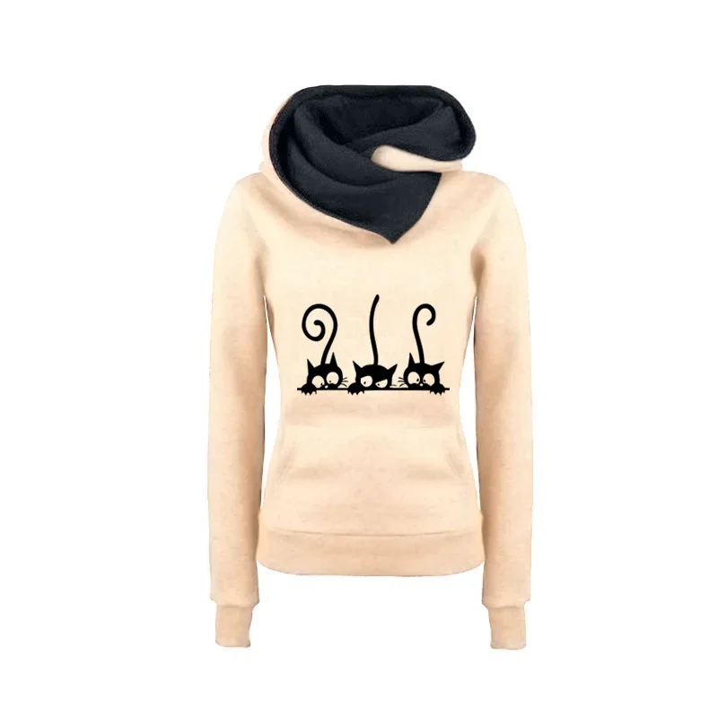 New Arrival Women\'s Cute Cat Hoodies Autumn Winter Warm Sweatshirt High Quality Ladies Daily Casual Sports Jogging Top Clothes