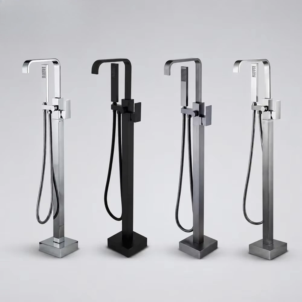 Floor Mounted Bath Mixer Brass Freestanding Bathtub Faucet Tub Filler With Hand Shower For Luxury Bathroom