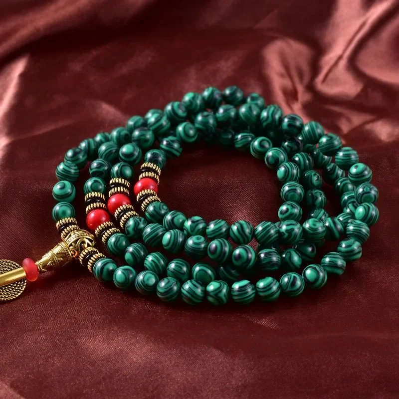 8mm Malachite JapaMala Prayer Necklace - Handmade Spiritual Men Women Meditation Jewelry