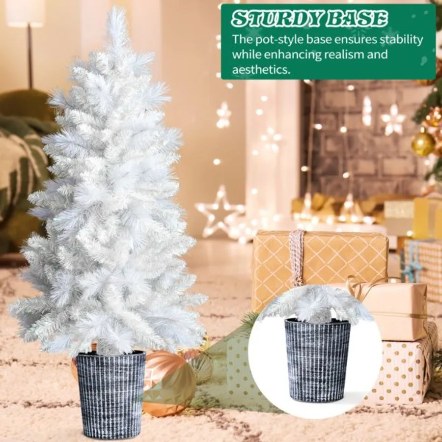 

4 FT White Artificial Christmas Tree with Pot Stand Potted Xmas Pine Tree with 200 Branch Tips for Holiday Party Office Home Wh