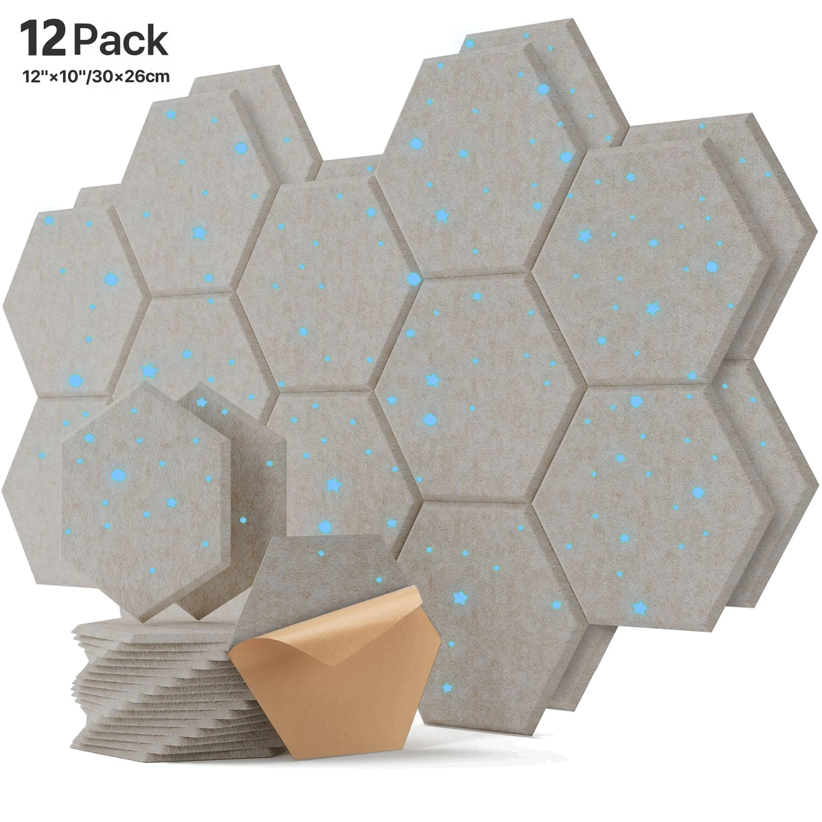

12 18 Pack Hexagonal Self-adhesive Acoustic Panels Sound Proof Foam Panels 3Types Design to Absorb Noise Eliminate Echoes Black