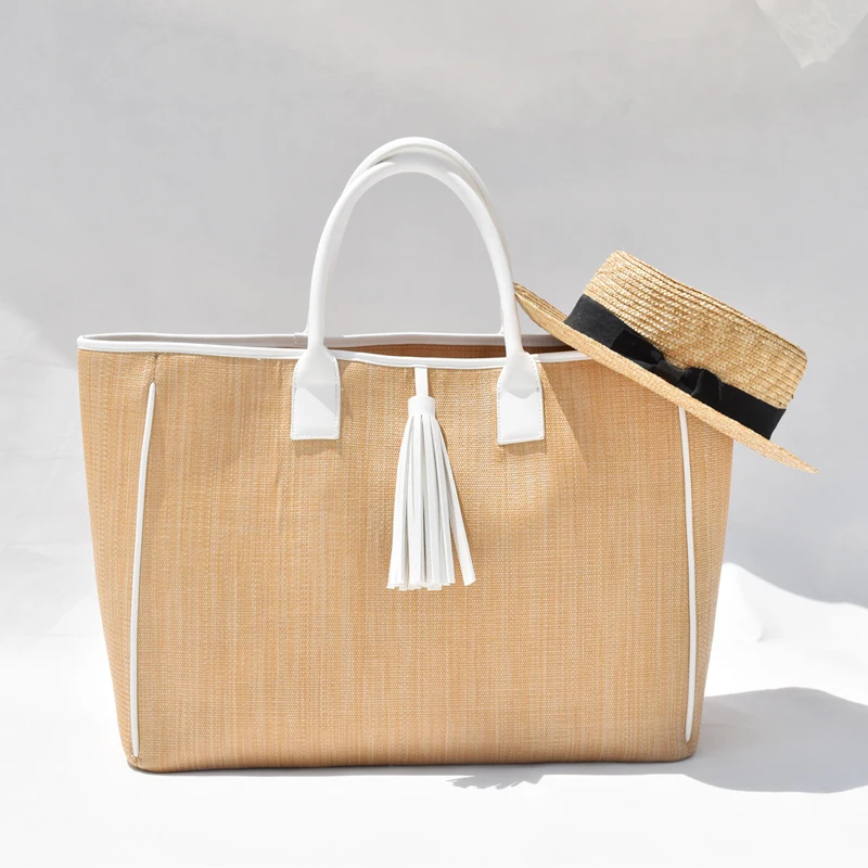 Personal custom tassel grass woven bag Ladies large capacity hand-woven bag Rural beach holiday shoulder bag