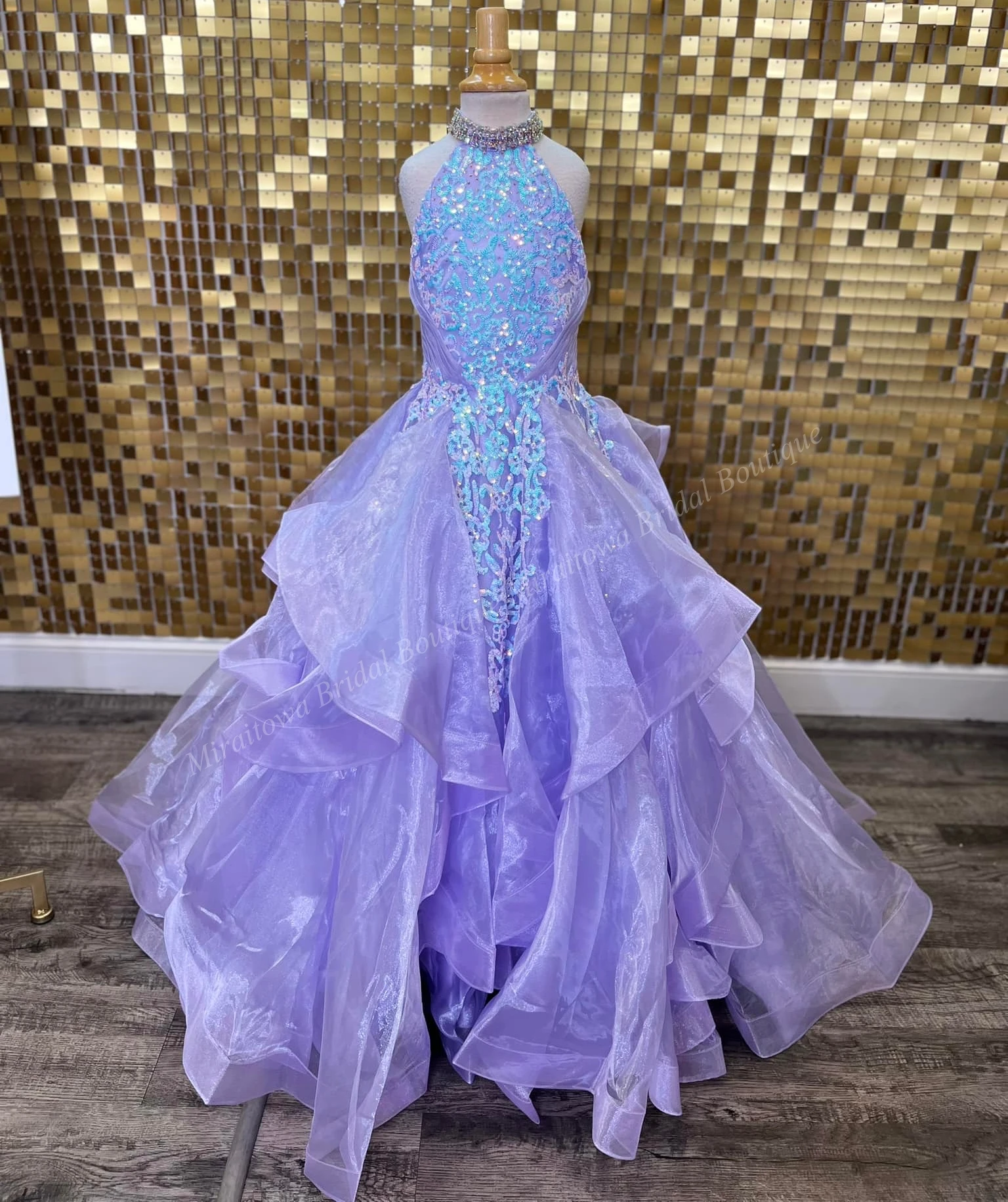 Liliowa sukienka dziewczęca na wybory Miss Halter cekinowa suknia balowa z organzy urodzinowa suknia imprezowa, koktajlowa dla nastolatków Junior Miss galowa zwyczaj