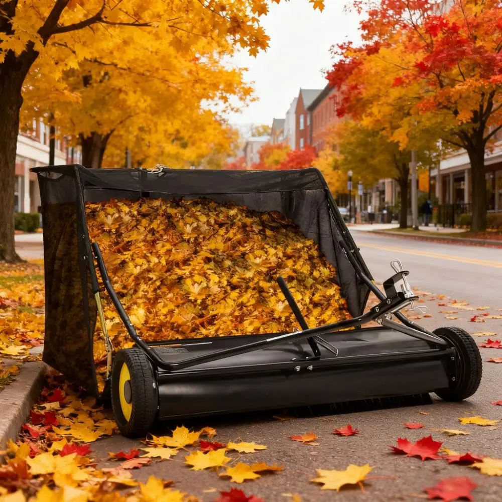 44 in Tow Behind Lawn Sweeper with 25 Cu.ft Large Leaf Hopper, Heavy Duty Leaf Sweeper with Adjustable Sweeping Height, Universal Fit Grass Collector for Yard, Lawn, Farm
