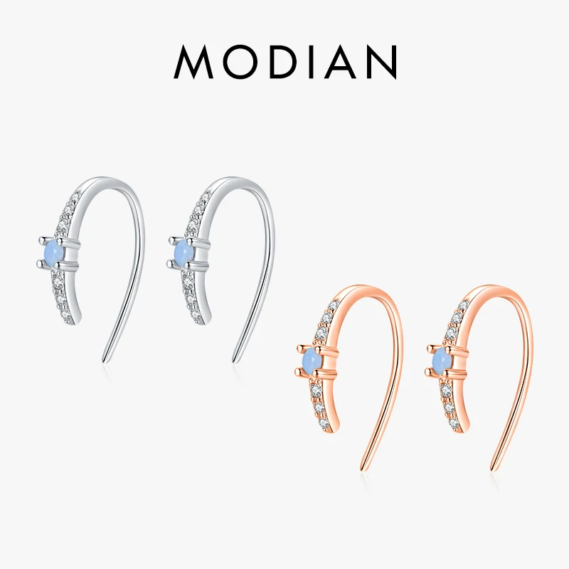 Modian 925 Sterling Silver U Shape Blue Opal Charm Stud Earrings Fashion Rose Gold Color Jewelry For Women Fine Gifts