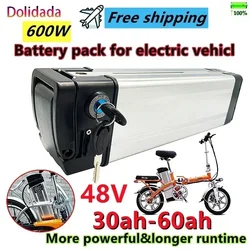 New 48V 30ah 40ah 50ah 60ah Silver Fish Style  Bike Battery 48V Lithium Battery with Aluminum Case Anti-theft Lock