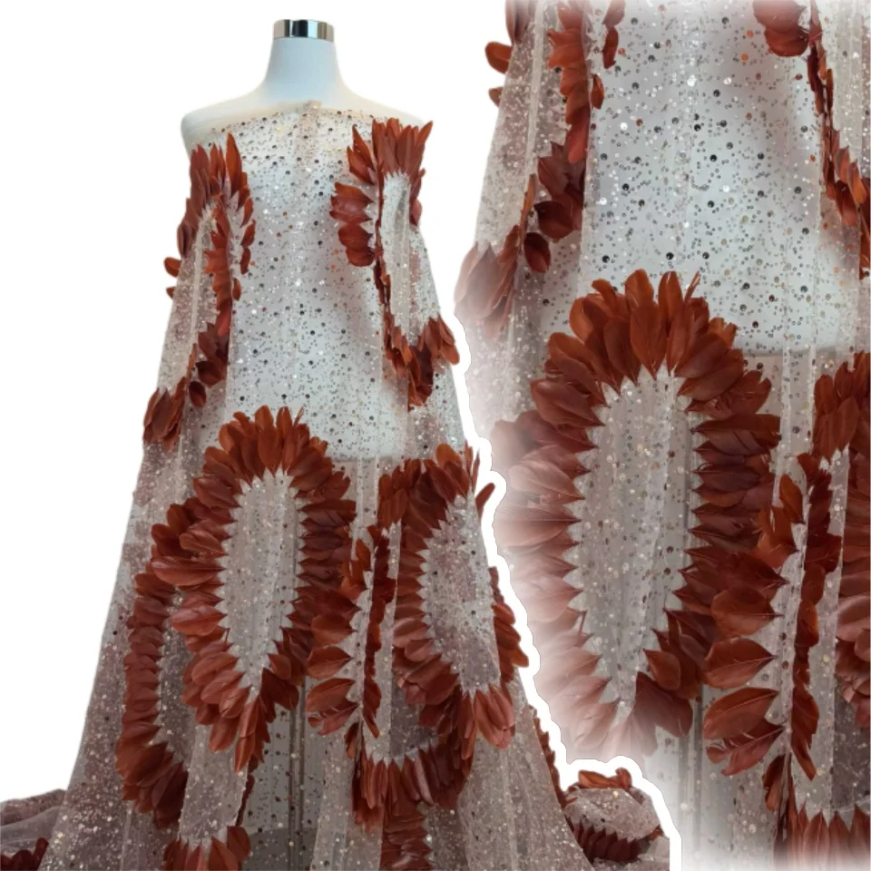 

Newest Unique African 3D Flower Handmade Beaded Lace Fabric 2025 French Mesh Sequin Lace Fabric For Wedding Party Dresses AH1595
