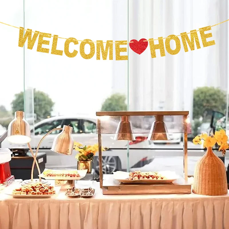 Willkommen zu Hause Banner Willkommen zurück Party Banner Golden Black Glitter Home Party Zeichen Dekore Banner für Militär Armee Party Dekor – Detail 6