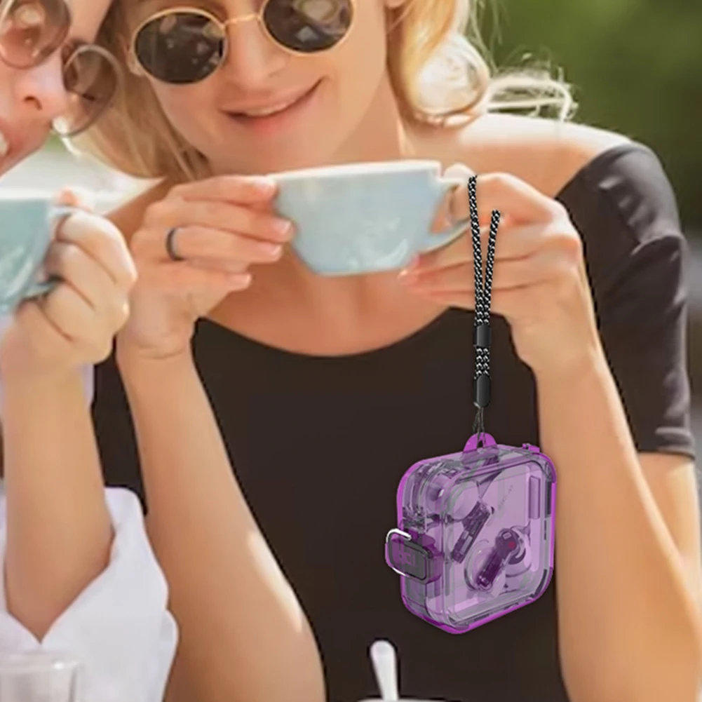 Custodia per cuffie per PC Custodia trasparente per cuffie color caramello con gancio per cordino On-off Snap Protezione anticaduta per niente orecchio 2