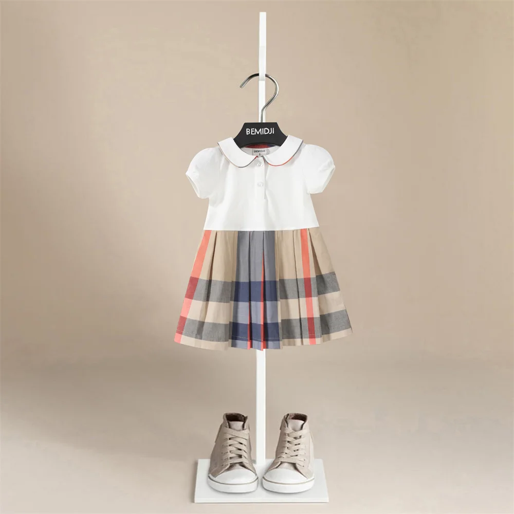 

Kids Baby Party Dresses for Toddler Girls Princess Pleated Summer Designer Vintage Plaid Vestido Striped Children Clothes