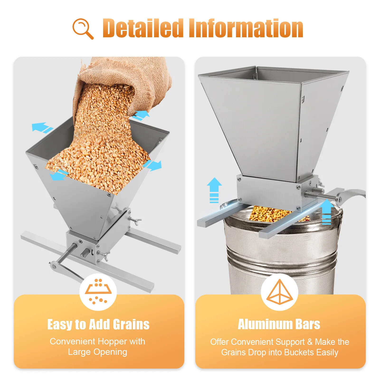 

Grain Crusher Malt Mill Malt Crusher Brewer 2 Roller with Hopper Home Brew Mill