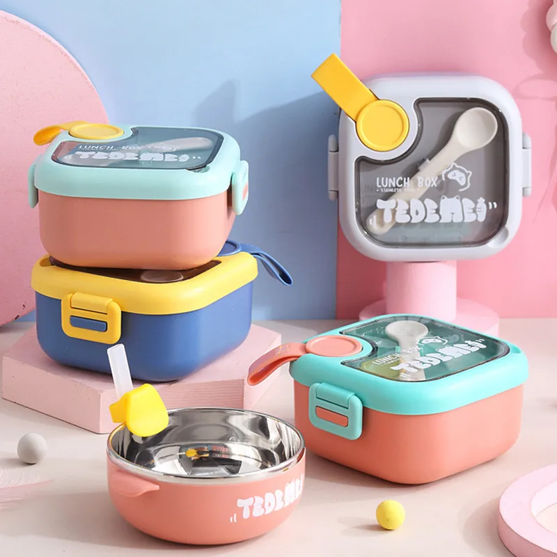 304 Stainless Steel Children's Complementary Food Bowl Baby Eating Bowl Tableware Set Baby Portable Insulated Lunch Box