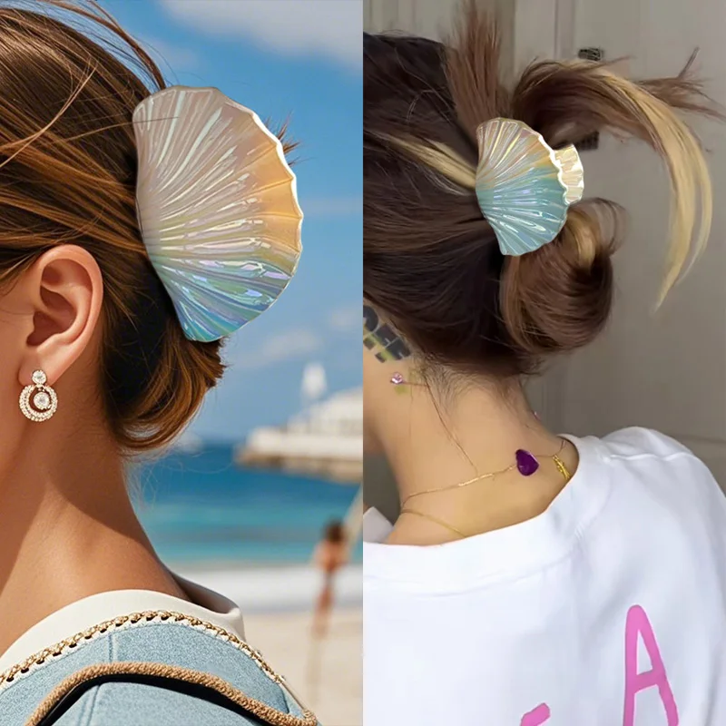 2pcs Gradient Shell Hair Clip Vacation Wind Hair Accessories Summer Ocean Large Hair Grab Hair Accessories Shark Clip view 2