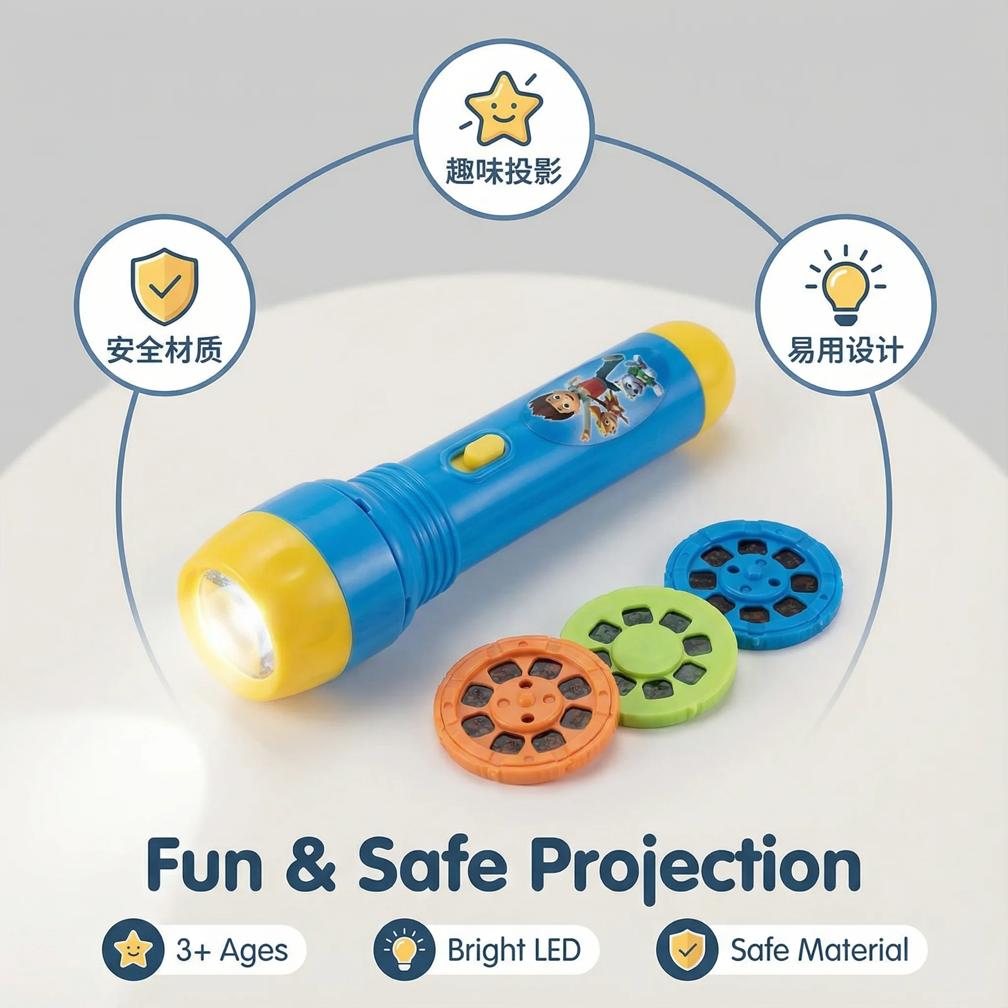Paw Patrol Flashlight Projector Toy 3 in 1 Kids Torch Lamp Night Light Cartoon Animation Patterns Birthday Gift for Boys Girls