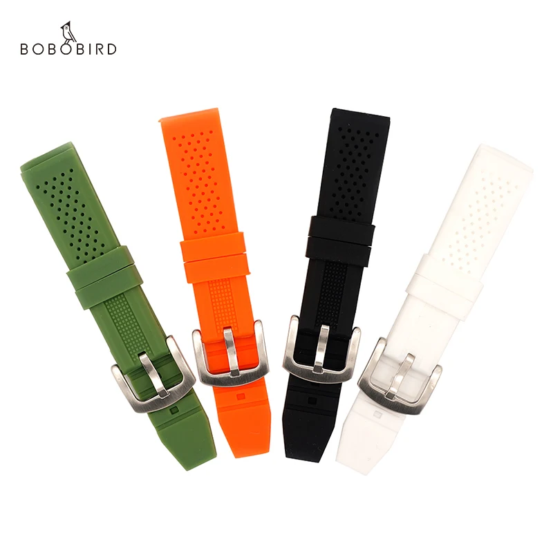 BOBO BIRD Silicone Watchbands 12 16 20 22mm Leather Watch Strap Stainless Steel Buckle Customized