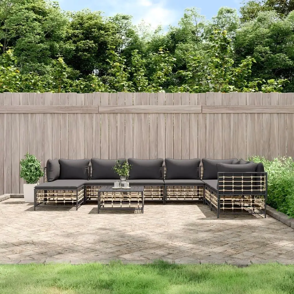 9-Piece Anthracite Poly Rattan Patio Lounge Set with Cushions - Outdoor Furniture for Garden & Balcony