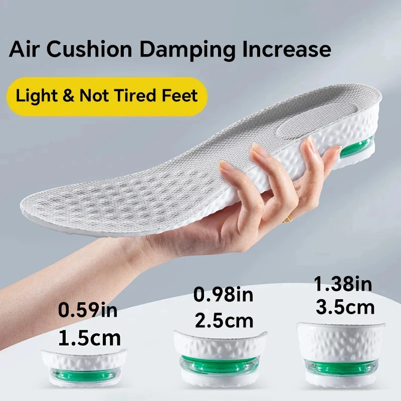 

1Pair Air Cushion Height Increase Insoles Comfort Breathable Sweat And Anti-Odour Insole Shock Absorbing Insole For Sports Shoes