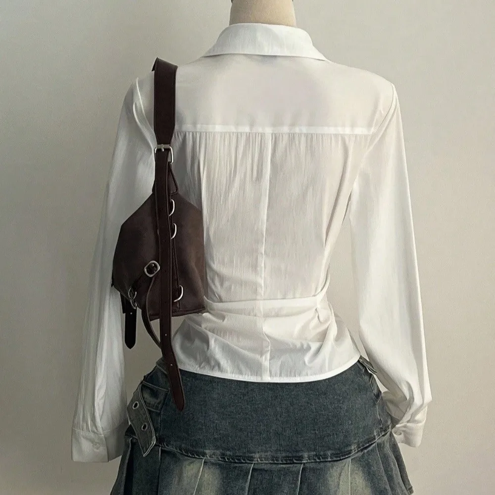 Street-Style Langarm Slim-Fit Hemd Harajuku Y2K Damen Tailliertes Hemd V-Ausschnitt Büro Ästhetische Bluse Frühling Sommer – Detail 9