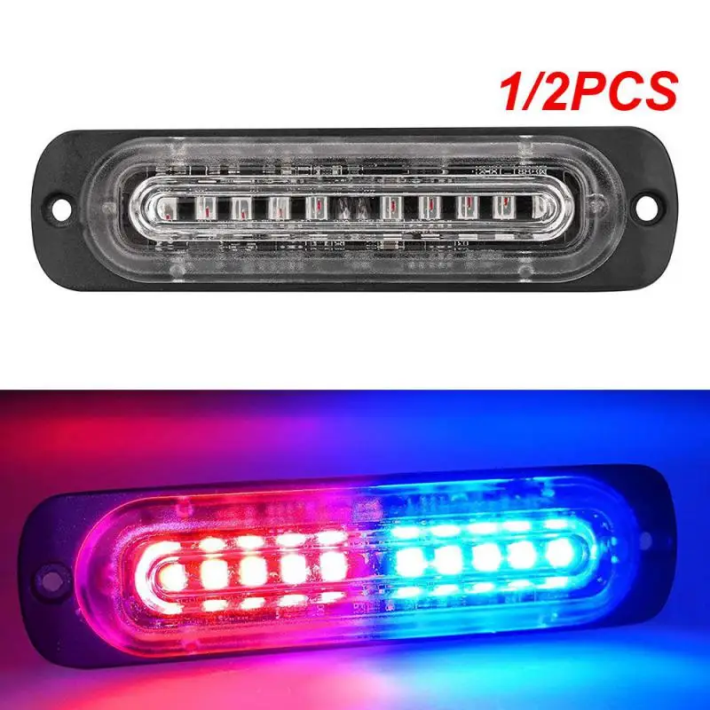 1/2PCS 4.4-Inch 10 LED Ultra Slim Strobe LED Lighthead External Emergency Grille Surface Mounting Lights(Red/Blue Signal Lamp