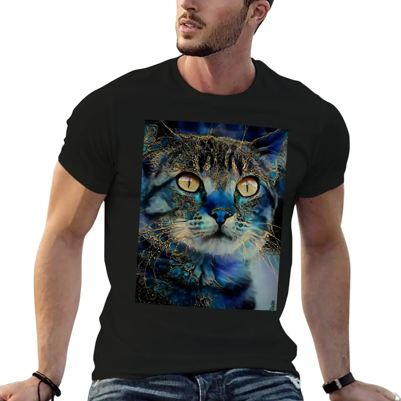 Edoo, chat - chat, chaton, peintures de Lea Roche, t-shirt personnalisé pour homme, t-shirt graphique