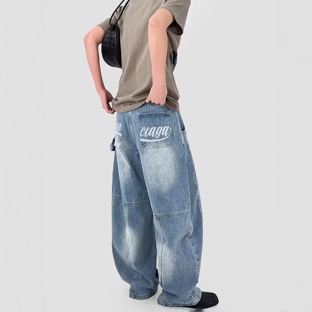 

Men Jeans Letter Print Casual Pants Streetwear Fashion Personality Versatile Youth Campus Wide Leg Pants Men'S Clothing 2025 New
